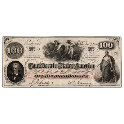 SOLD United States 1862 Confederate States of America $100 Note T-41 - Pinholes