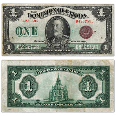 SOLD $1 1923 Dominion of Canada Note Bronze Seal Series B DC-25i - F/VF