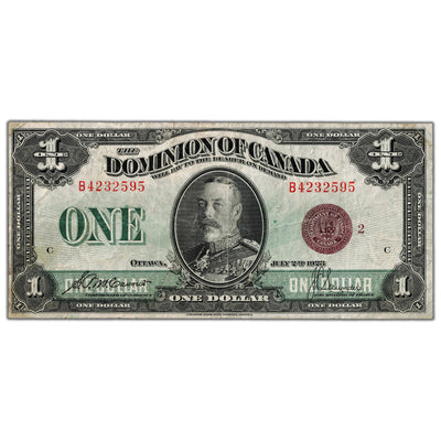SOLD $1 1923 Dominion of Canada Note Bronze Seal Series B DC-25i - F/VF