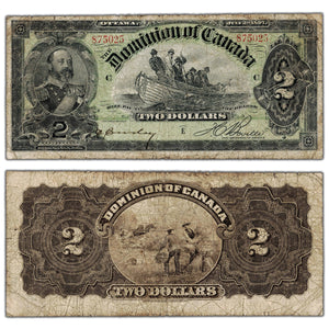 SOLD $2 1897 Dominion of Canada Note Boville Dark Brown Back DC-14c - VG/F