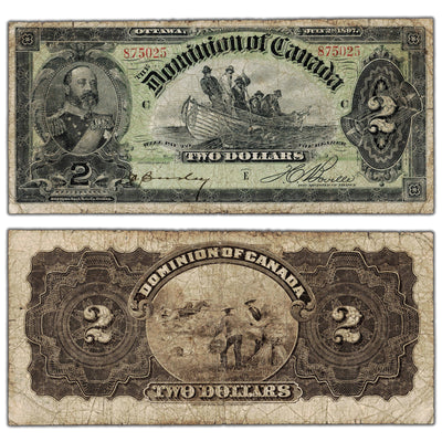 SOLD $2 1897 Dominion of Canada Note Boville Dark Brown Back DC-14c - VG/F
