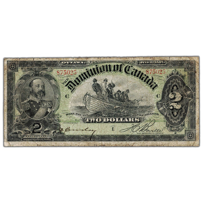 SOLD $2 1897 Dominion of Canada Note Boville Dark Brown Back DC-14c - VG/F
