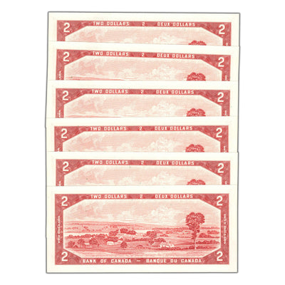SOLD $2 1954 Bank of Canada Notes V/G Prefix BC-38d - 6 Consecutive
