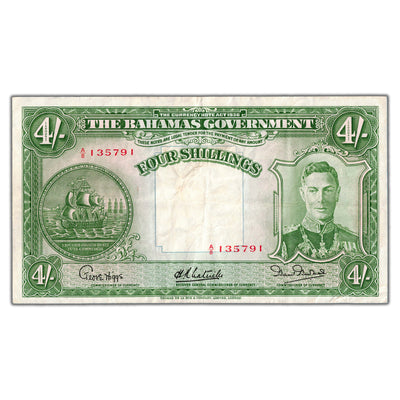 Bahamas 1936 (1947) 4 Four Shillings Note P #9e - VF+