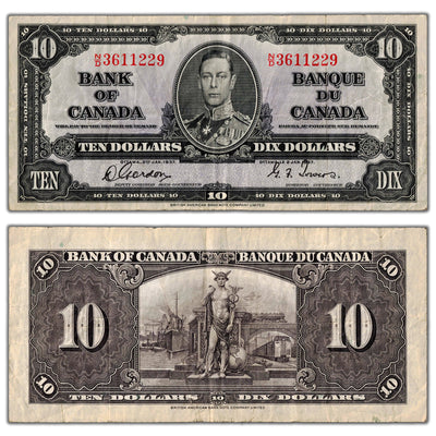 $10 1937 Bank of Canada Note Gordon-Towers N/D Prefix BC-24b - VF