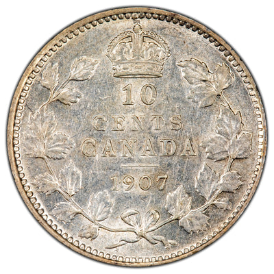 Canada 1907 10 Cents Dime Silver Coin - Very Fine +