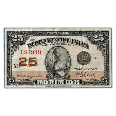 25 Cents 1923 Dominion of Canada Note Shinplaster DC-24d - VF