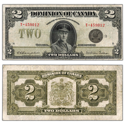 SOLD $2 1923 Dominion of Canada Note Black Seal Series T DC-26j - F/VF