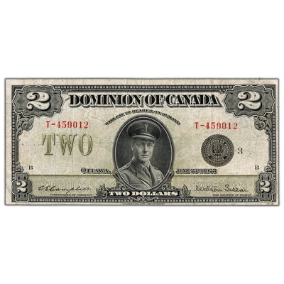 SOLD $2 1923 Dominion of Canada Note Black Seal Series T DC-26j - F/VF