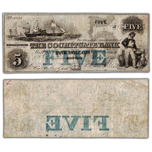 SOLD United States 1863 $5 The Cochituate Bank Note - Minor Holes