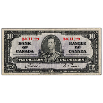 $10 1937 Bank of Canada Note Gordon-Towers N/D Prefix BC-24b - VF