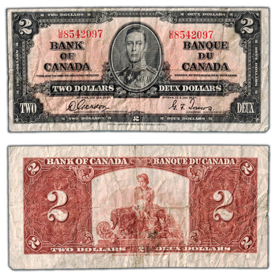 $2 1937 Bank of Canada Note Gordon-Towers U/B Prefix BC-22b - Circulated
