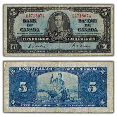 $5 1937 Bank of Canada Note Gordon-Towers E/C Prefix BC-23b - Fine