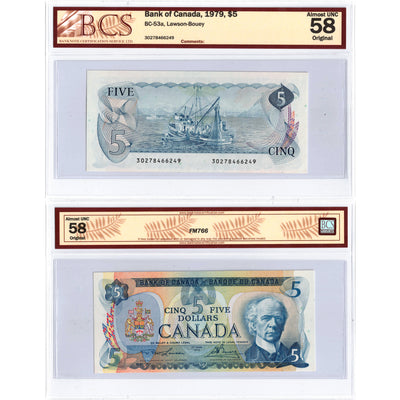 SOLD $5 1979 Bank of Canada Note Lawson-Bouey BC-53a - BCS AU-58