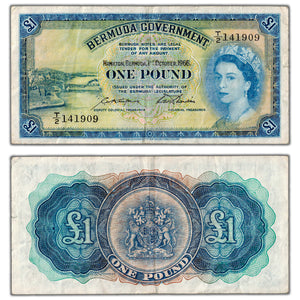 SOLD Bermuda 1966 1 One Pound Note P #20d - VF (minor tear)