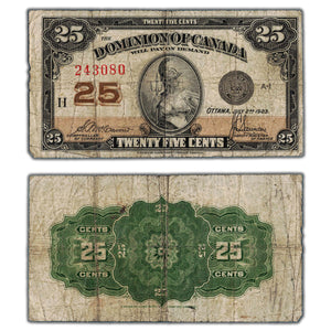 SOLD 25 Cents 1923 Dominion of Canada Shinplaster Note DC-24b - VG