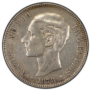 SOLD Spain 1878 5 Pesetas Silver Coin KM #676