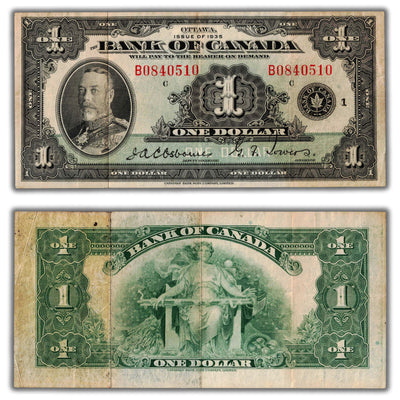 $1 1935 Bank of Canada Note English Text Series B BC-1 - VF (stained)