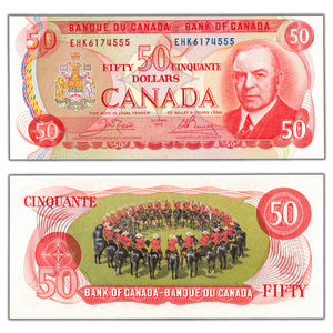 SOLD $50 1975 Bank of Canada Note Crow-Bouey EHK Prefix BC-51b - Choice Uncirculated