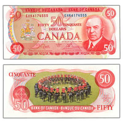 SOLD $50 1975 Bank of Canada Note Crow-Bouey EHK Prefix BC-51b - Choice Uncirculated