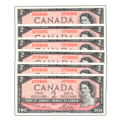 SOLD $2 1954 Bank of Canada Notes V/G Prefix BC-38d - 6 Consecutive