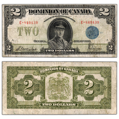 SOLD $2 1923 Dominion of Canada Note Blue Seal Series E DC-26c - F/VF