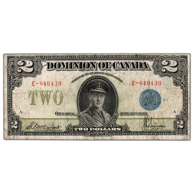 SOLD $2 1923 Dominion of Canada Note Blue Seal Series E DC-26c - F/VF