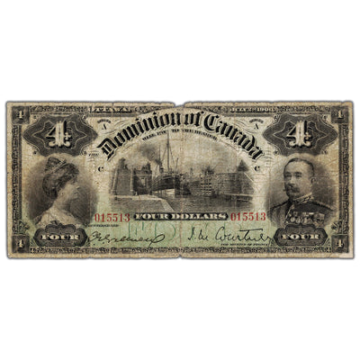 $4 1900 Dominion of Canada Note Courtney DC-16 - Fine (missing small piece)
