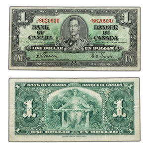 SOLD $1 1937 Bank of Canada Note Gordon-Towers J/L Prefix BC-21c - F/VF