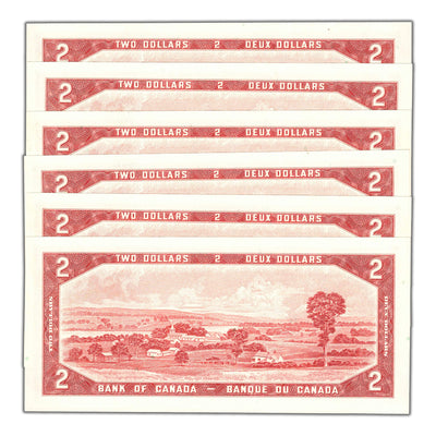 SOLD $2 1954 Bank of Canada Notes V/G Prefix BC-38d - 6 Consecutive