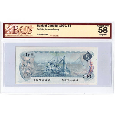 SOLD $5 1979 Bank of Canada Note Lawson-Bouey BC-53a - BCS AU-58