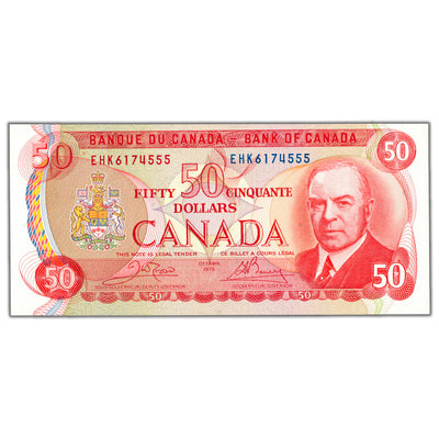 SOLD $50 1975 Bank of Canada Note Crow-Bouey EHK Prefix BC-51b - Choice Uncirculated