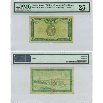 SOLD South Korea N.D (1970) $1 Military Payment Certificate P #M29 - PMG VF-25 (splits)