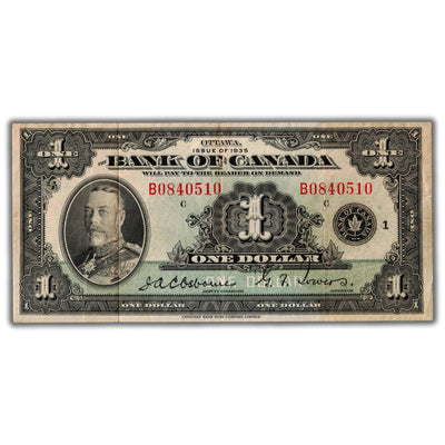 $1 1935 Bank of Canada Note English Text Series B BC-1 - VF (stained)