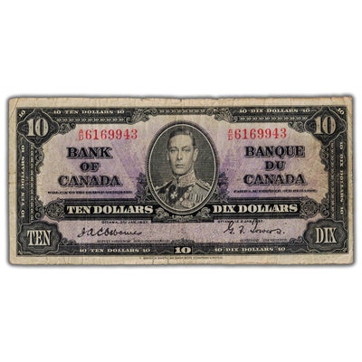 SOLD $10 1937 Bank of Canada Note Osborne Signature BC-24a - VG/F