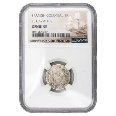 SOLD Mexico Shipwreck 1768 1 Real Silver Coin - NGC Genuine - El Cazador