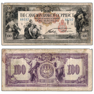 SOLD $100 1917 Canadian Bank of Commerce Canada Chartered Note #75-16-02-12 - Missing Small Piece