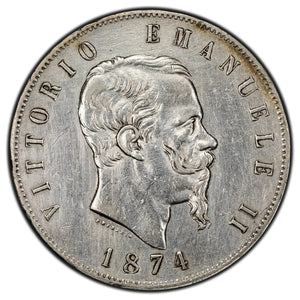 SOLD Italy 1874 5 Lire Silver Coin KM #8.3 - Cleaned