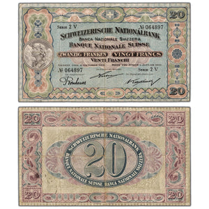 SOLD Switzerland 1916 20 Francs Note P #12c