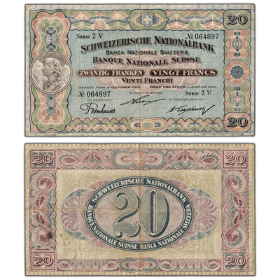 SOLD Switzerland 1916 20 Francs Note P #12c
