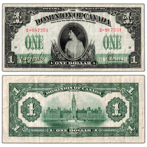 SOLD $1 1917 Dominion of Canada Note Saunders No Seal Series S DC-23b - VF
