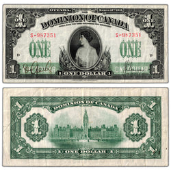 $1 1917 Dominion of Canada Note Saunders No Seal Series S DC-23b - VF