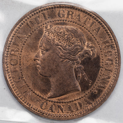SOLD Canada 1876-H 1 Large Cent Coin - ICCS MS-64 Red & Brown