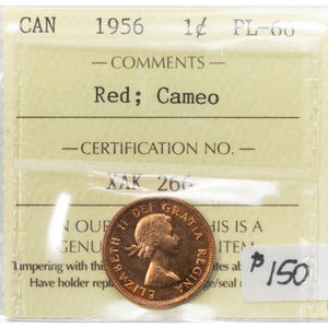 SOLD Canada 1956 1 Small Cent Coin - ICCS PL-66 Red Cameo
