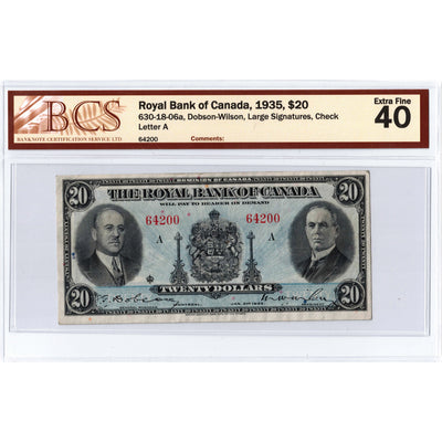 SOLD $20 1935 Royal Bank of Canada Chartered Note #630-18-06a - BCS EF-40