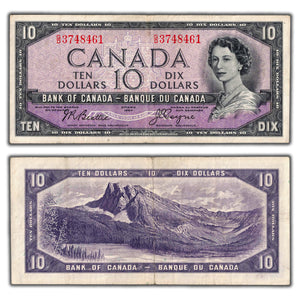 SOLD $10 1954 Bank of Canada Note Devil Face Beattie-Coyne G/D Prefix BC-32b - VF