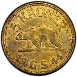 SOLD Greenland 1944 5 Kroner Coin KM #9 - Tougher Issue