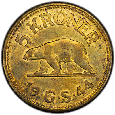SOLD Greenland 1944 5 Kroner Coin KM #9 - Tougher Issue