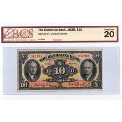 $10 1935 The Dominion Bank Canada Chartered Note #220-26-04 - BCS VF-120
