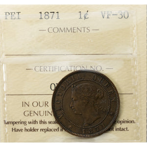 SOLD Prince Edward Island 1871 1 Cent Coin - ICCS VF-30